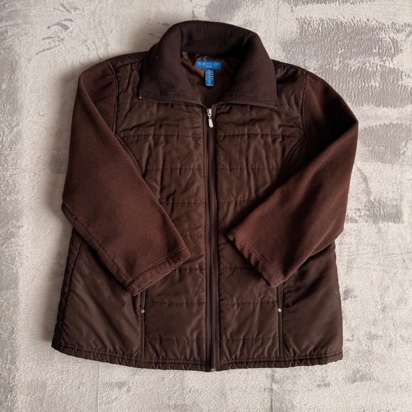 Karen Scott Jackets & Blazers - Karen Scott Sport Womens XL Brown Quilted Puffer Fleece Mixed Media Jacket Zip